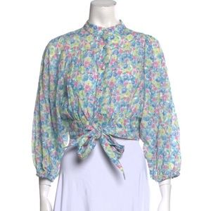 LoveShackFancy Floral Print Mock Neck Crop Top